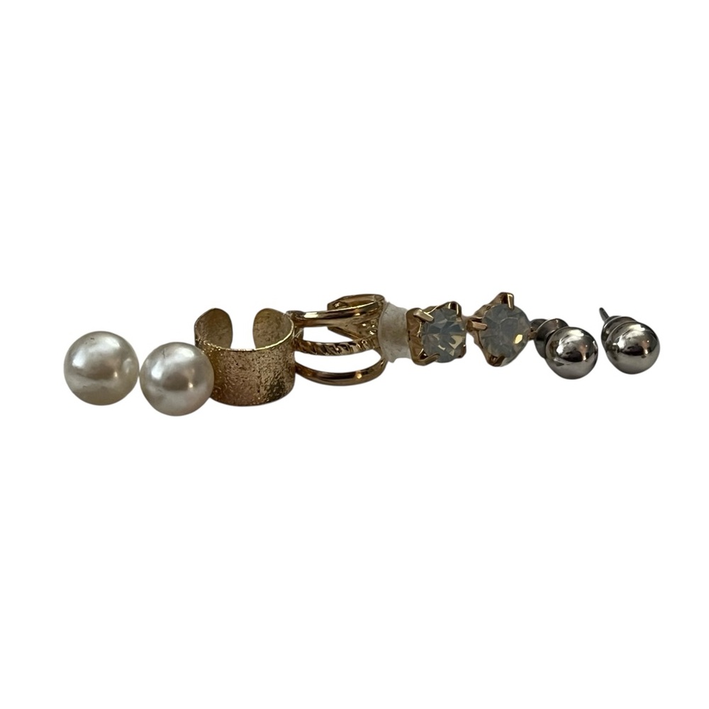 5-Piece Stud & Cuffs Earring Set Faux Pearl Rhinestone
